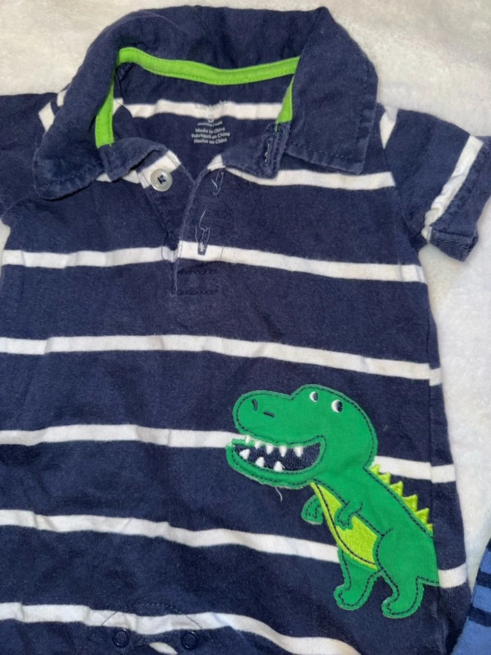 Carter's Striped Polo Romper in Blue, Pink & White